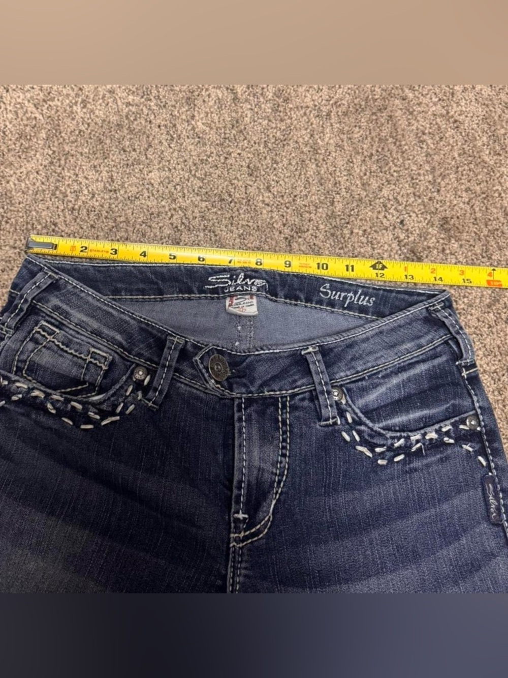 ❌SOLD❌ Silver Vintage Y2K low Rise Jeans *SHORT LENGTH* - Picture 5 of 7